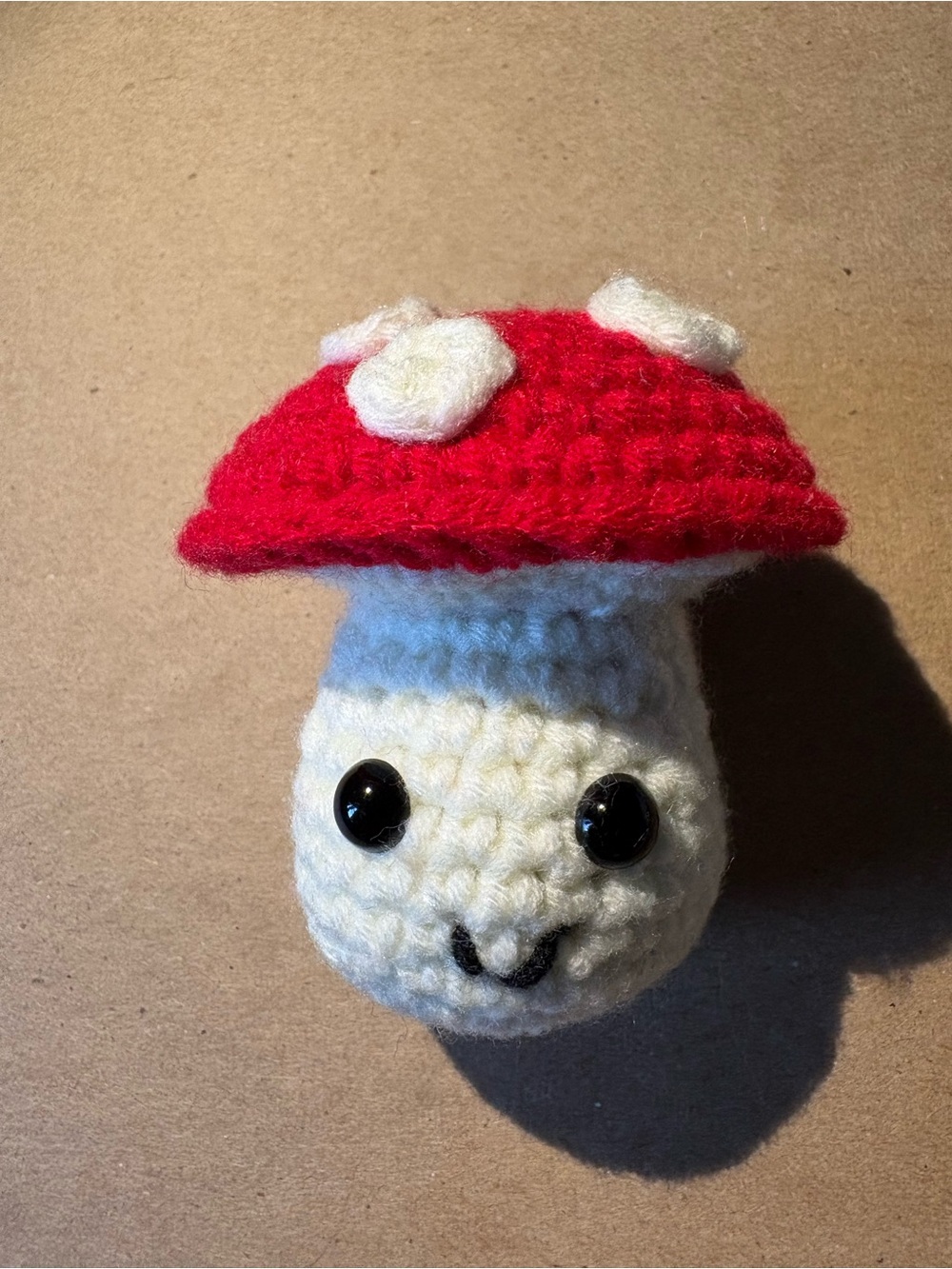Handmade Red & Cream Crochet Mushroom Small Pet Toy